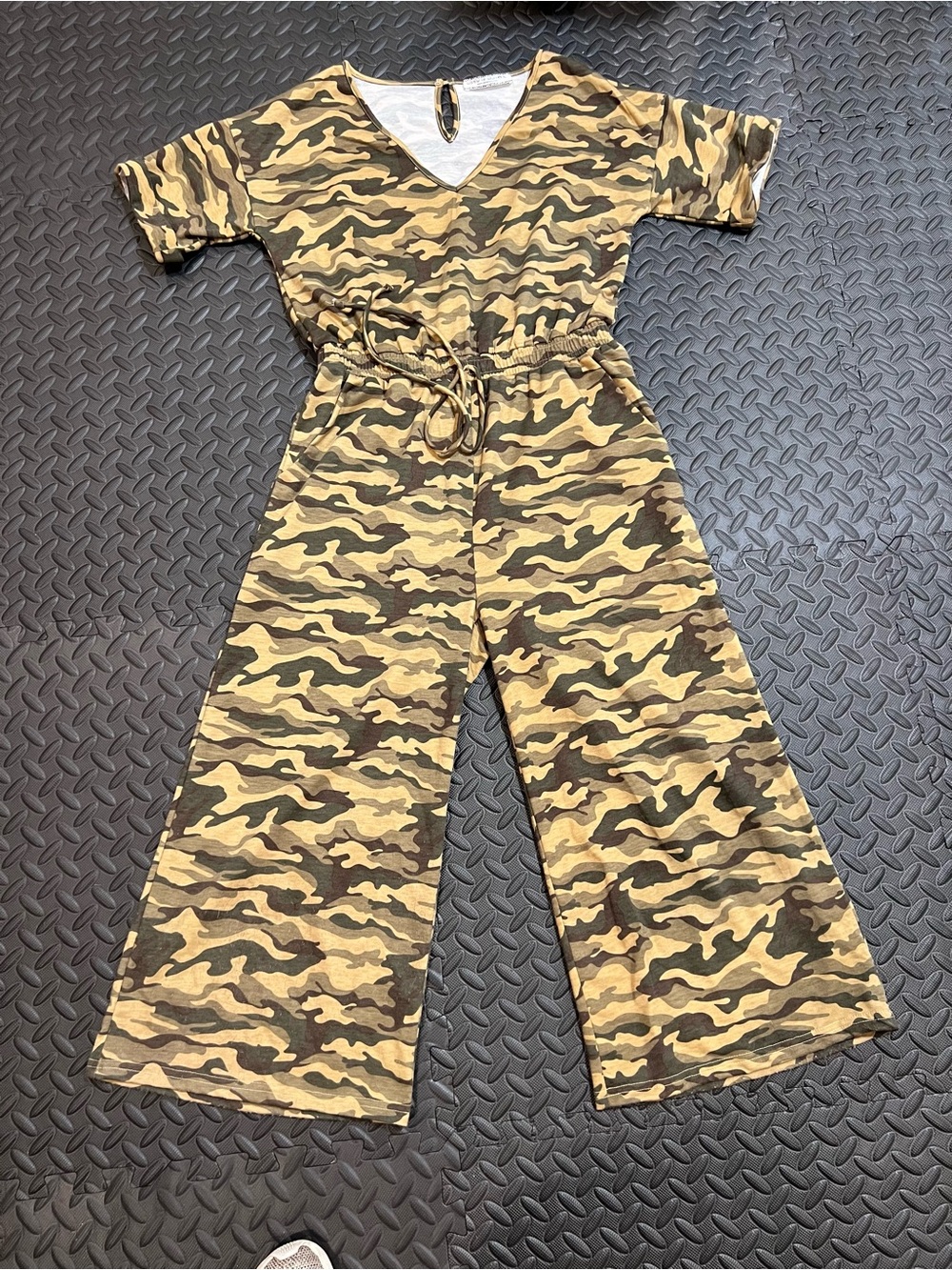 Wide Leg Camo Jumpsuit - Olive Green